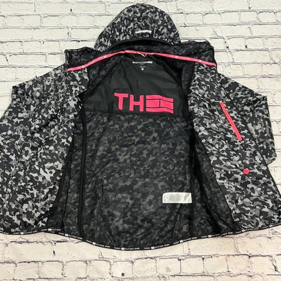 Tommy Hilfiger Sport women's windbreaker Large black /grey digital camo‎ jacket - Picture 10 of 13